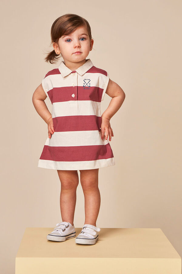 Gocco Vestido polo riscas rosa vermelho