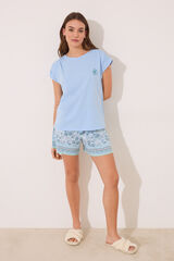 Women'secret Pijama corto 100% algod&oacute;n azul flores azul