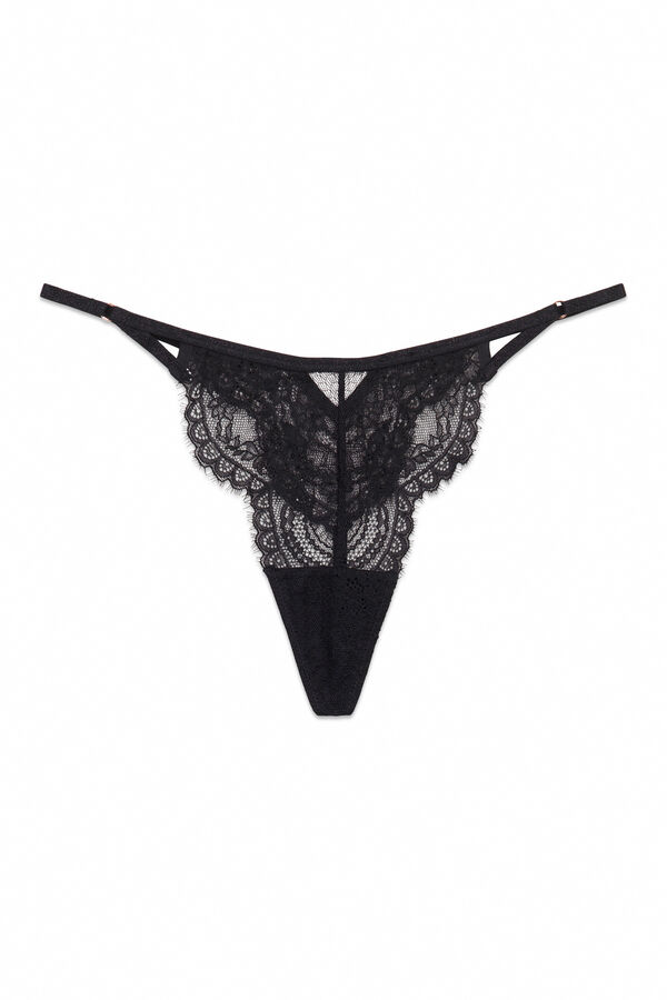 Women'secret Tanga de renda lurex preta preto