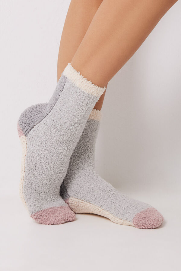 Women'secret Calcetines pelo gris y rosa gris