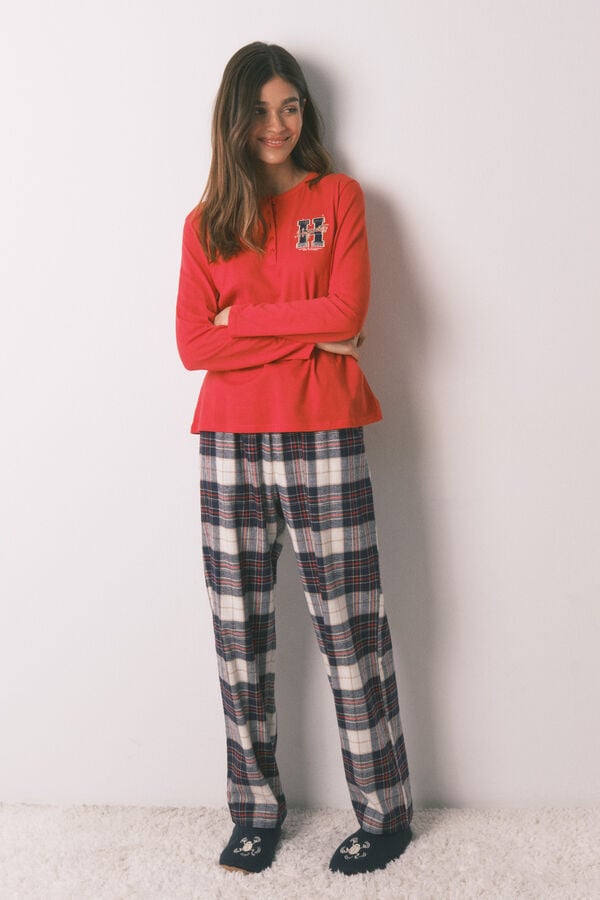 Women'secret Pijama largo 100% algod&oacute;n estampado cuadros "Hogwarts"  rojo