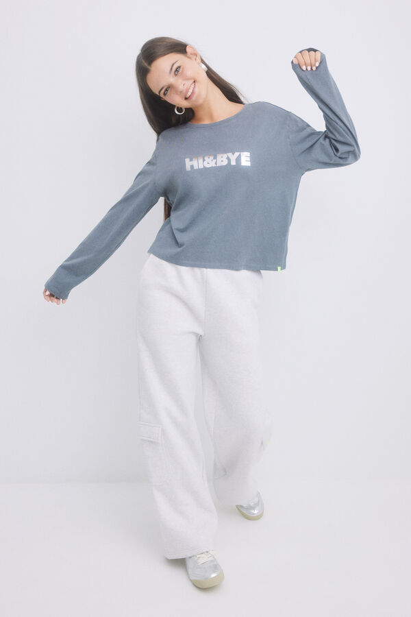 HI&BYE Camiseta 100% algod&oacute;n gris logo gris