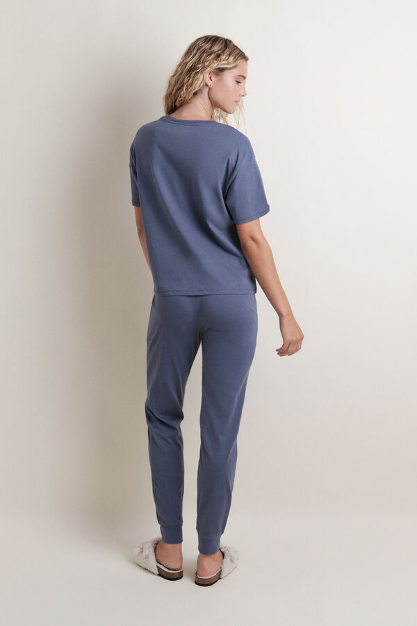 HI&BYE Pijama de algod&atilde;o estampado azul  azul