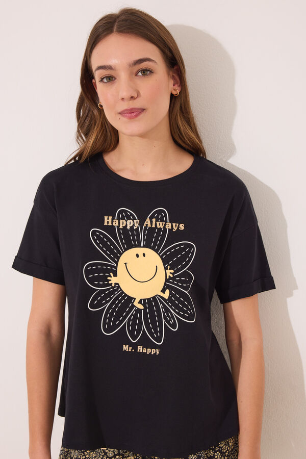 Women'secret Pijama corto 100% algod&oacute;n Little Miss Mr. Men  negro