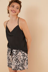 Women'secret Pijama corto sat&eacute;n boho negro negro