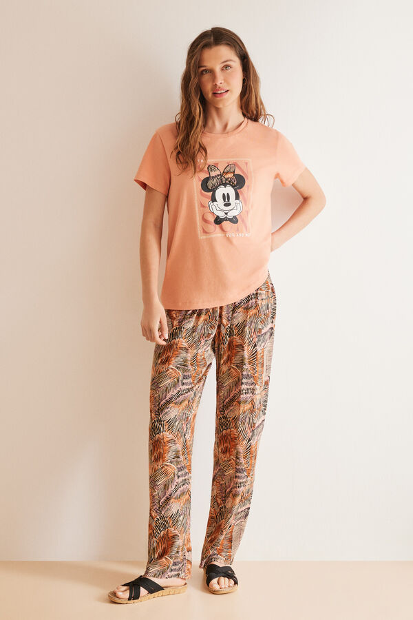 Women'secret Pijama largo 100% algod&oacute;n ocre Minnie naranja
