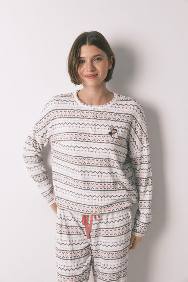 Women'secret Pijama comprido malha quente suave sanefas Mickey branco