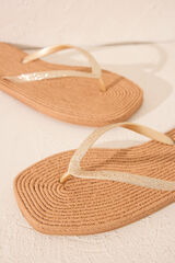 Women'secret Chanclas esparto punta cuadrada tira brillo nude