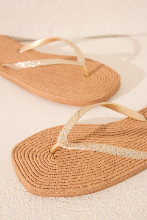 Women'secret Chanclas esparto punta cuadrada tira brillo nude