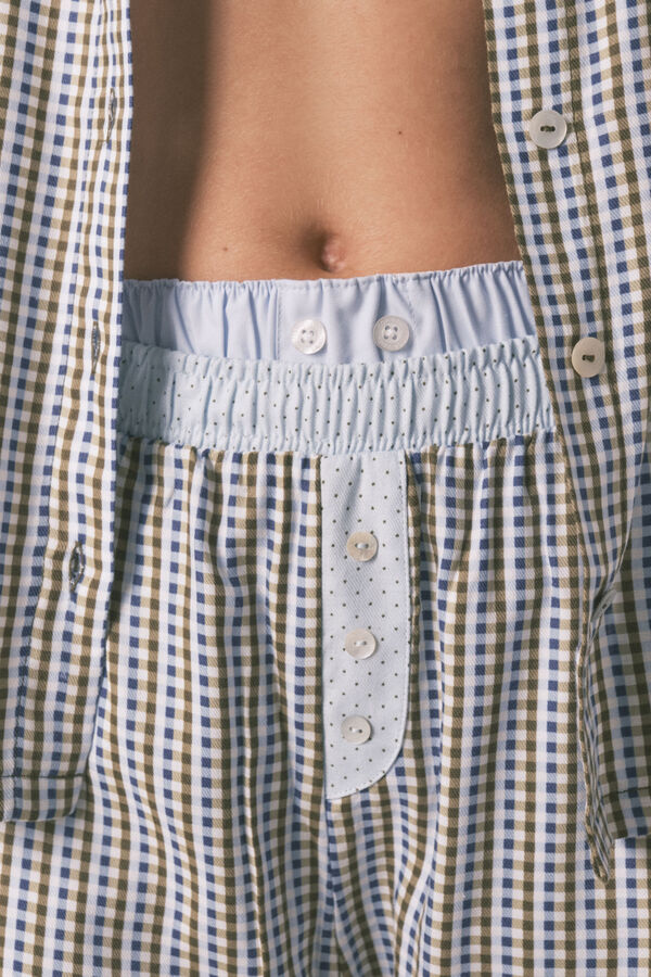 Women'secret Pijama largo camisero cuadros y topos estampado