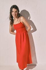 Women'secret Vestido largo con lino naranja coral