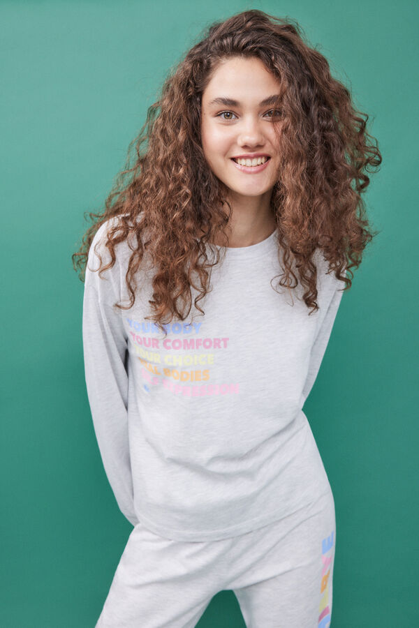 HI&BYE Pijama 100% algod&atilde;o sweatshirt e cal&ccedil;as compridas cinzentas cinzento