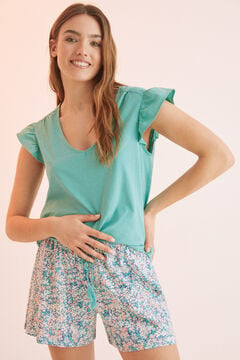 Womensecret Pijama corto flores 100% algodón verde