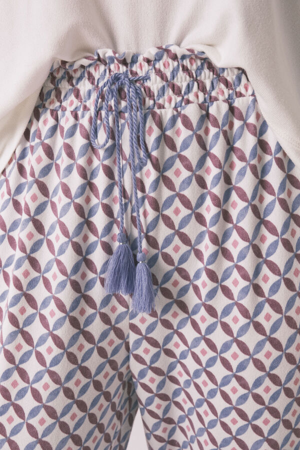 Women'secret Pantal&oacute;n largo ancho punto suave azul estampado