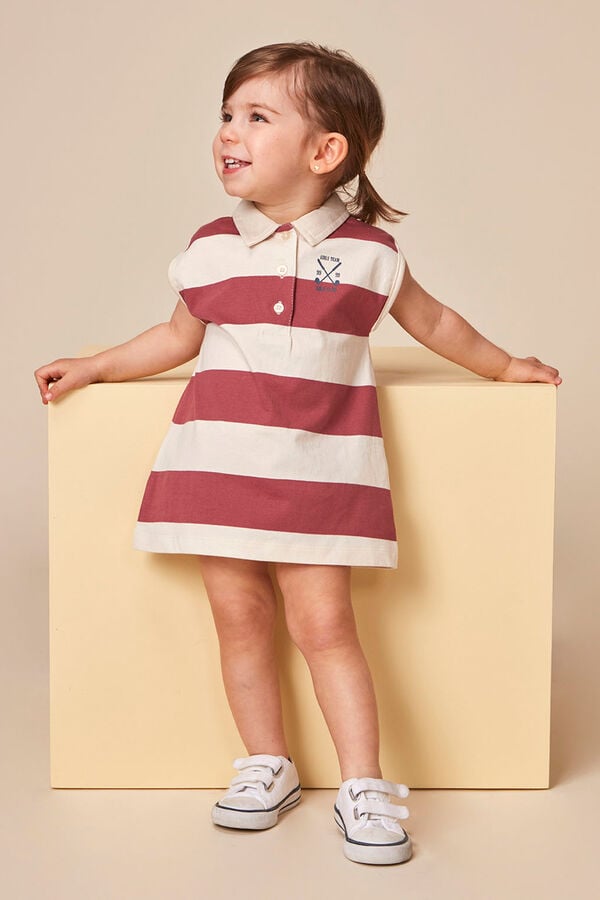 Gocco Vestido polo riscas rosa vermelho