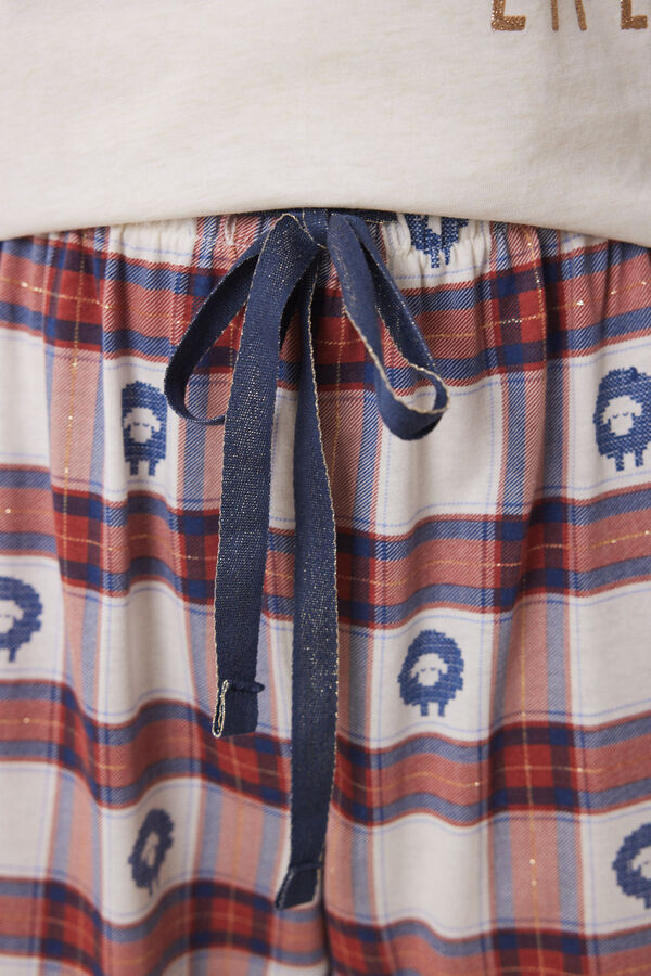 Women'secret Pijama largo 100% algod&oacute;n cuadros Snoopy nude