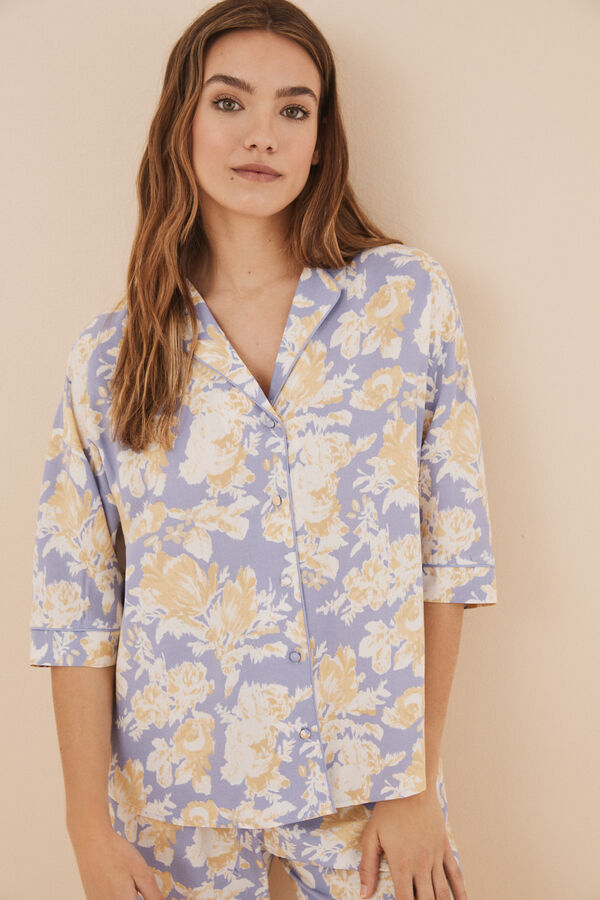Women'secret Pijama camisero largo flores lila estampado