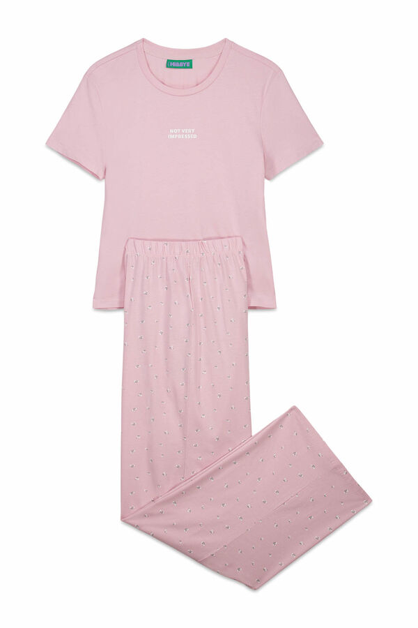 HI&BYE Pijama comprido em algod&atilde;o estampado de miniflores rosa rosa