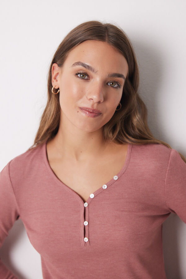 Women'secret Camiseta panadera manga larga granate burdeos