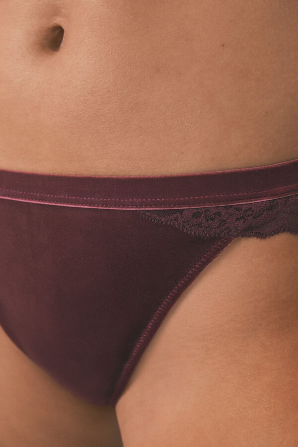 Women'secret Tanga encaje y terciopelo burdeos burdeos