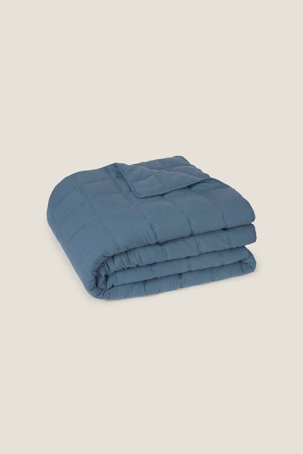 Textura Colcha microfibra cuadros azul