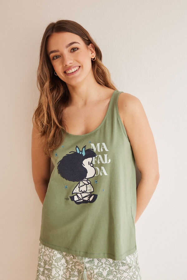 Women'secret Pijama 100% algod&oacute;n tirantes Mafalda kaki