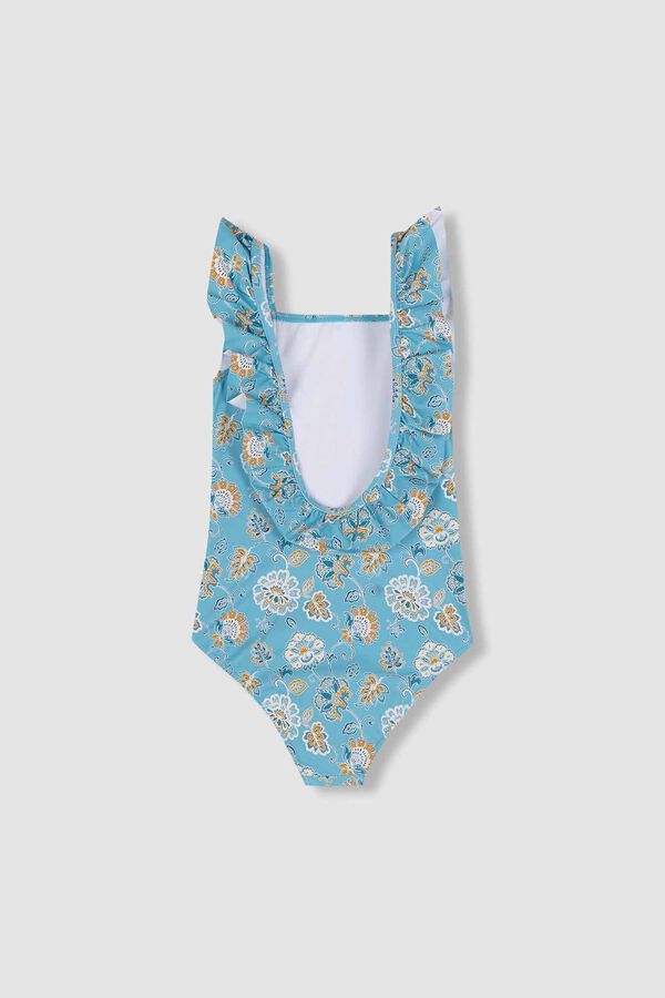 Gocco Ba&ntilde;ador estampado flores azul claro turquesa