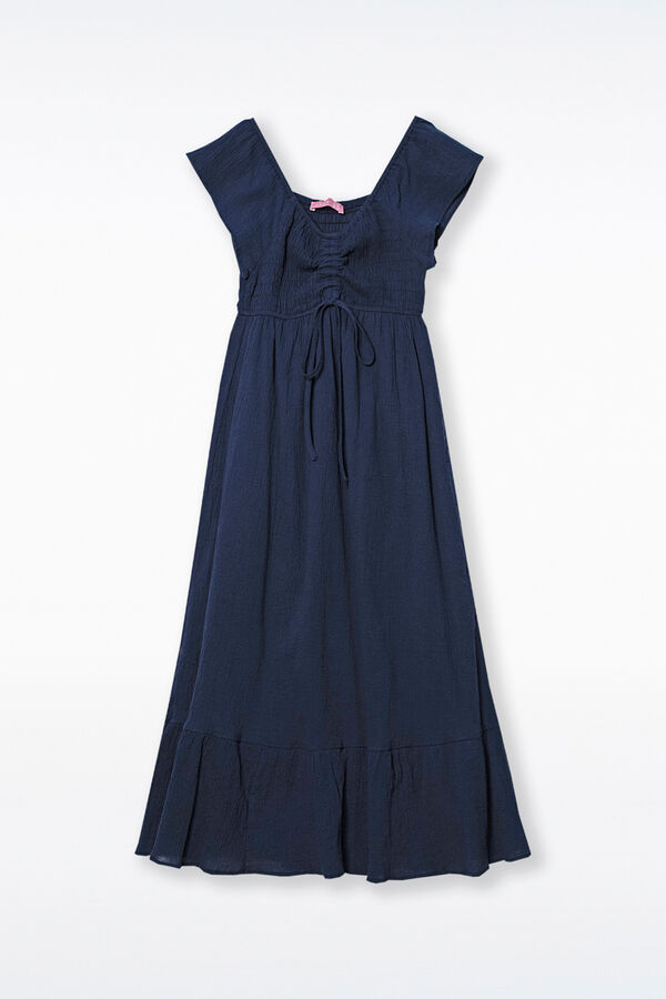 Ohma! Vestido curto de pré-mamã com bata azul