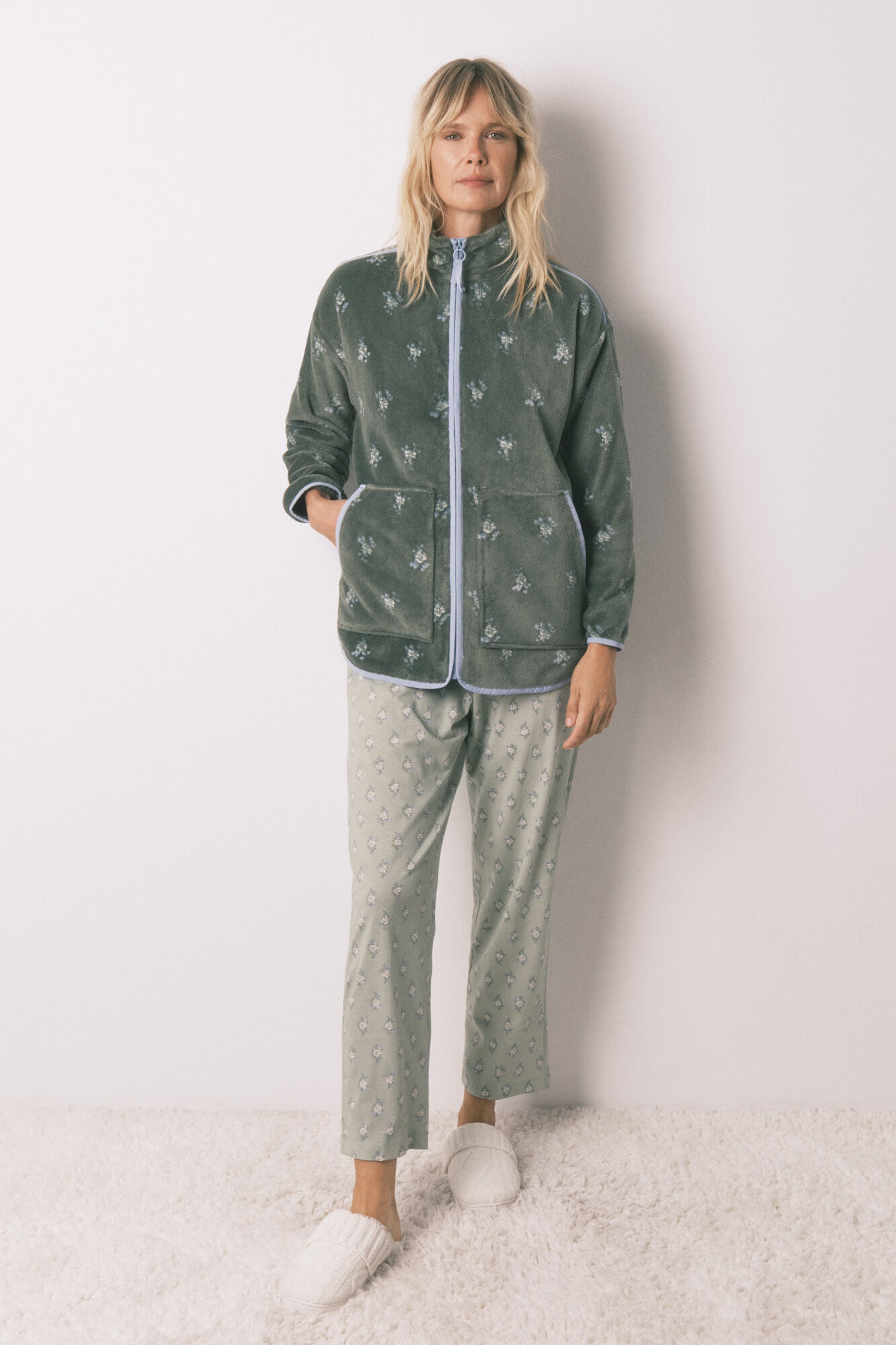Women'secret Robe polar com estampa floral