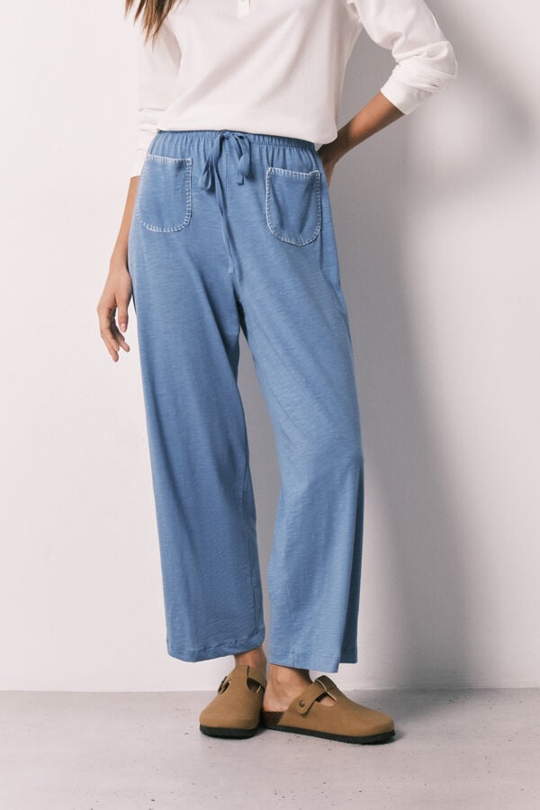 Women'secret Pantal&oacute;n Capri 100% algod&oacute;n azul azul