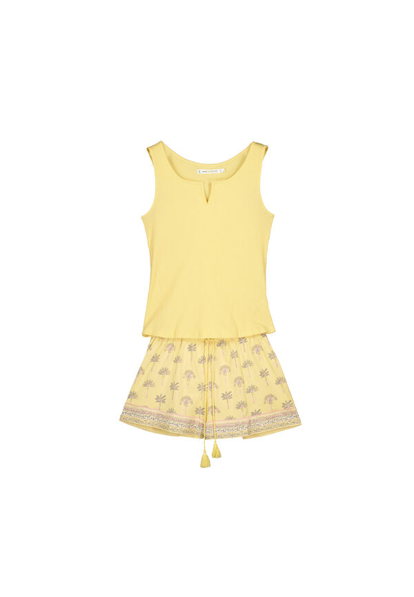Womensecret Pijama curto 100% algodão alça larga amarelo estampado