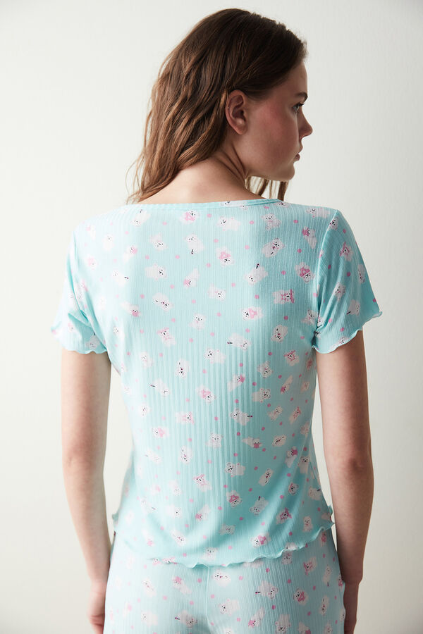 Penti Pijama com t-shirt verde-menta estampada Cuteteess verde