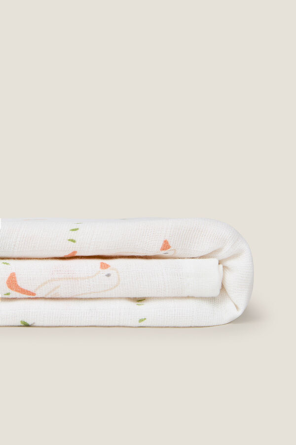 Textura Muselina gasa algod&oacute;n conejos blanco