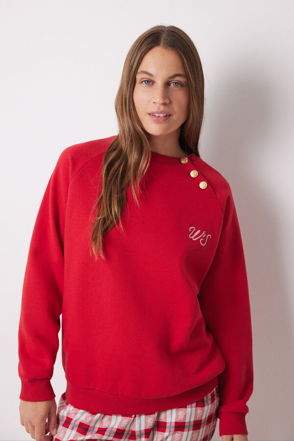 Women'secret Sweatshirt de pelúcia de algodão vermelho vermelho