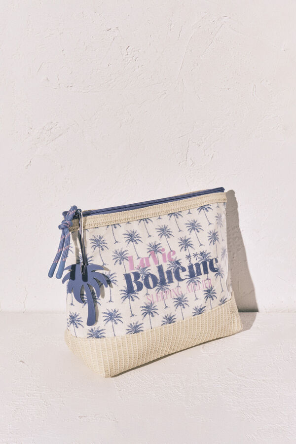 Women'secret Neceser mediano rafia palmeras azul