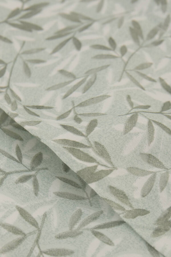Textura S&aacute;bana hojas algod&oacute;n percal. Cama 80-90cm. verde