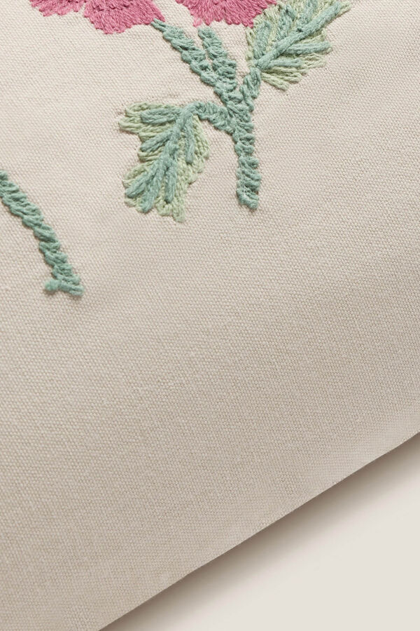 Textura Capa travesseiro algod&atilde;o flores bege