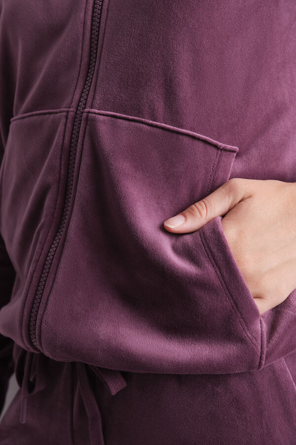 HI&BYE Casaco de veludo com z&iacute;per na fecho-&eacute;clair vinho vermelho