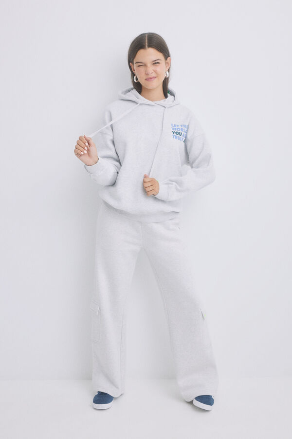 HI&BYE Sudadera capucha felpa gris logo gris