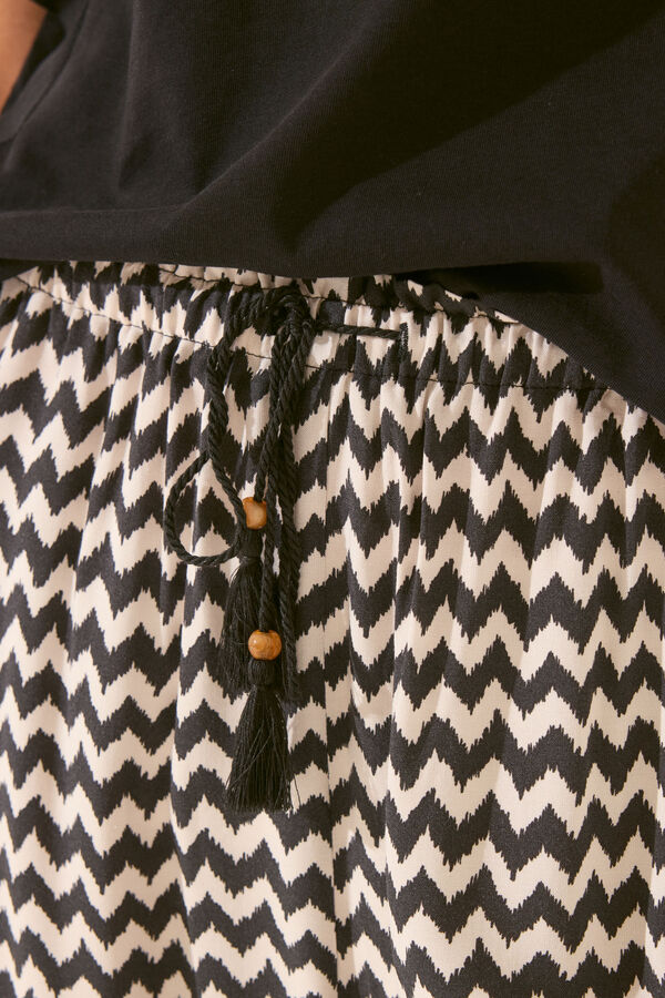 Women'secret Pantalón largo viscosa estampado ikat negro