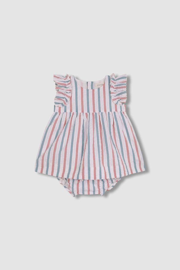 Gocco Vestido de rayas con volantes en mangas azul claro turquesa