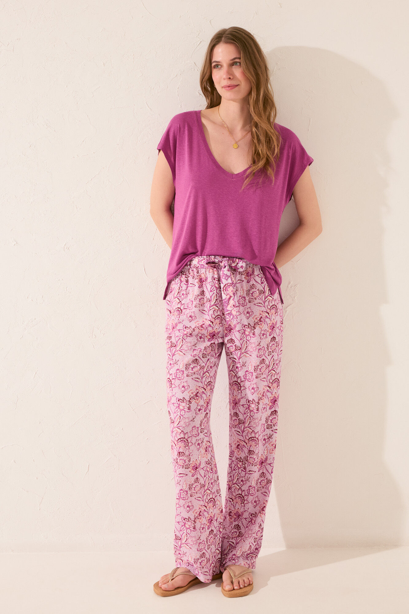 Women'secret Pantal&oacute;n largo estampado rosa