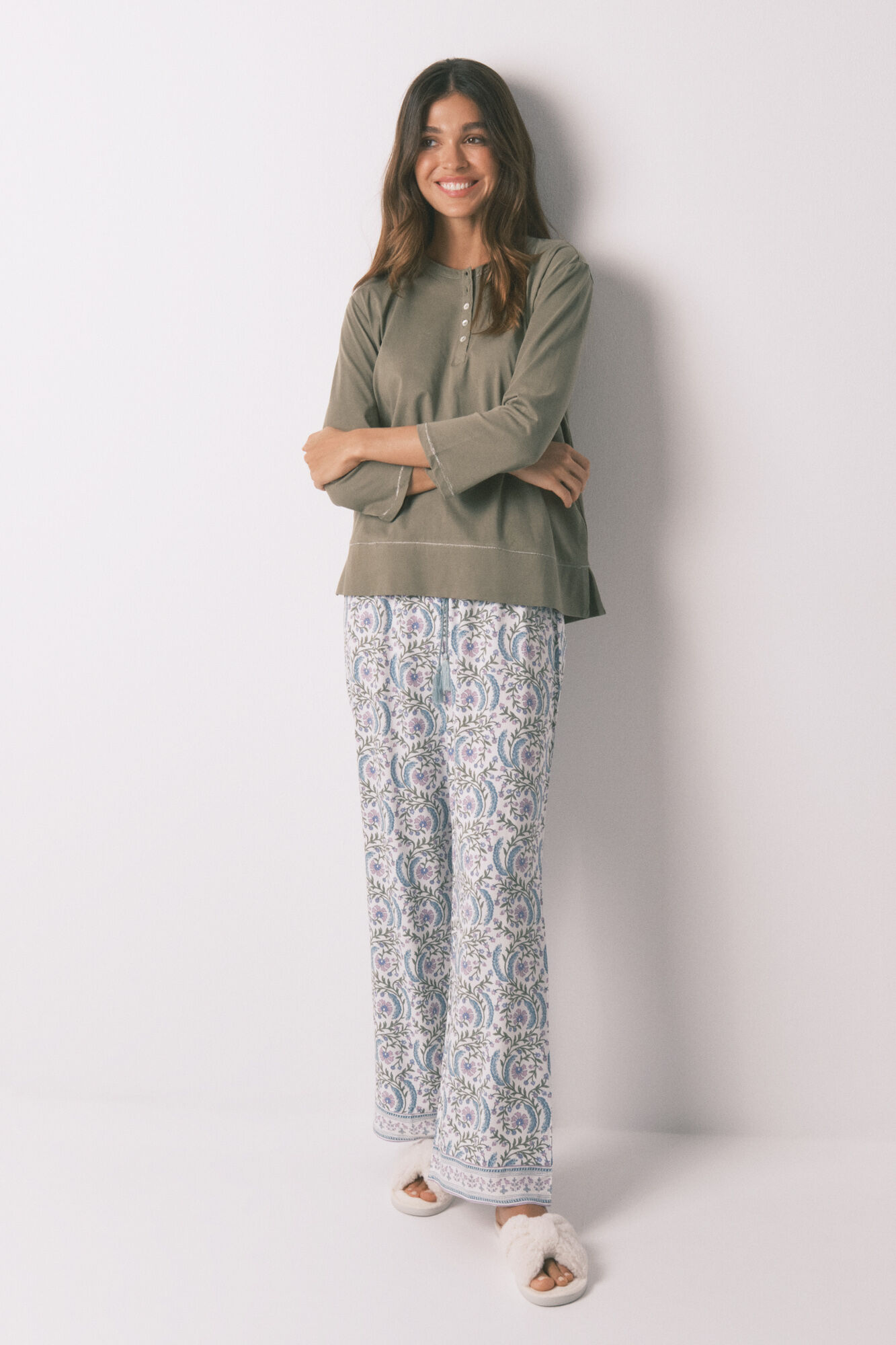 Women'secret Camiseta manga &frac34; 100% algod&oacute;n kaki 