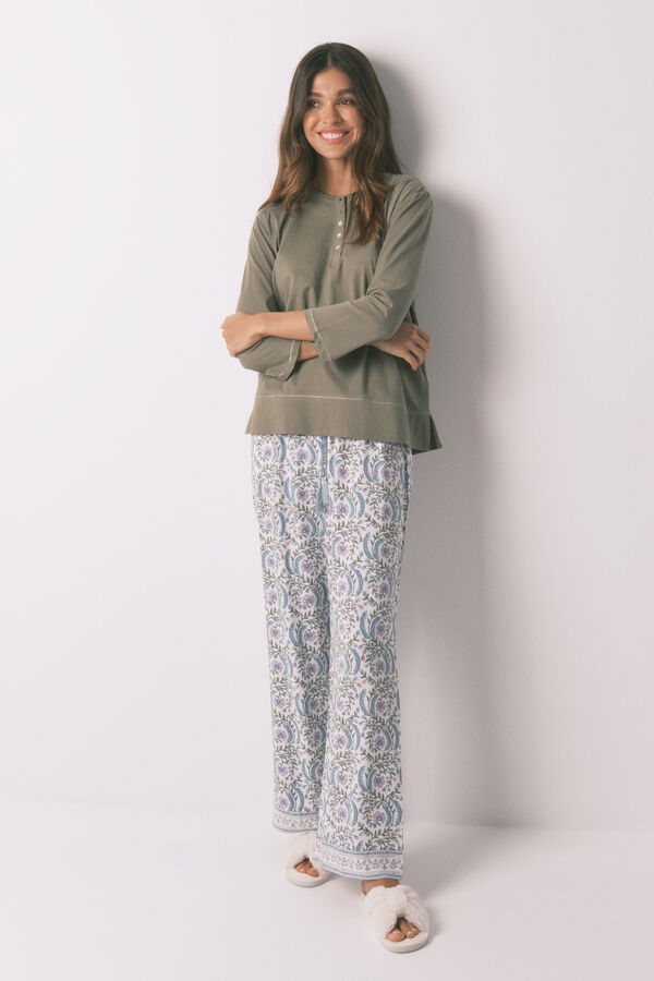 Women'secret Camiseta manga &frac34; 100% algod&oacute;n kaki  kaki