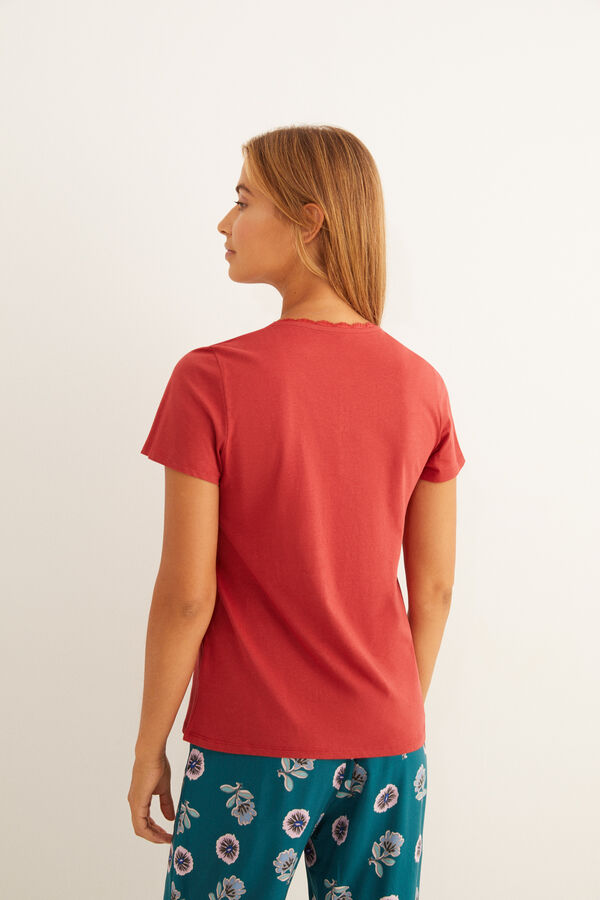 Womensecret T-shirt tipo padeiro grená manga curta algodão estampado