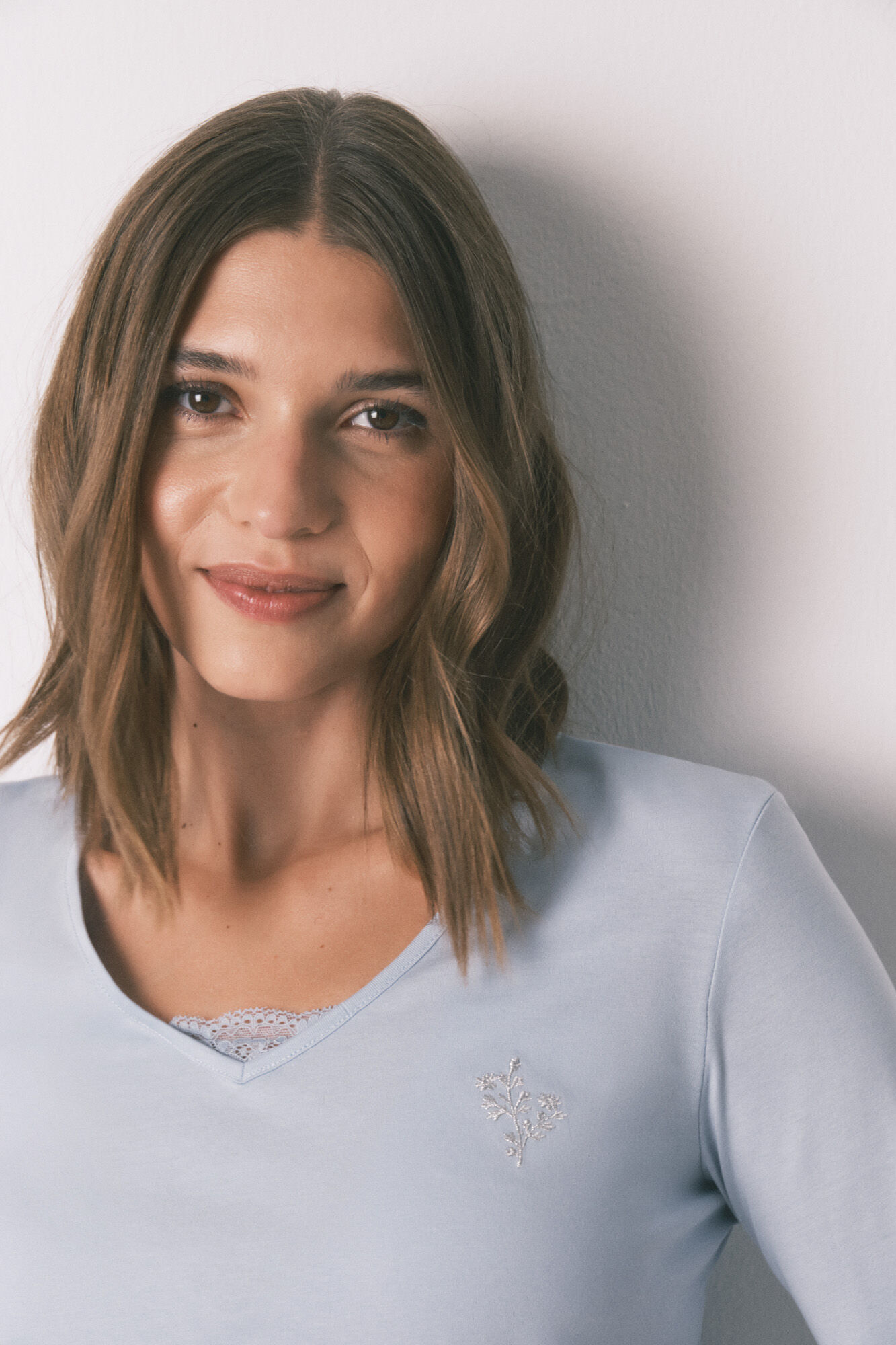 Women'secret Pijama comprido 100% algod&atilde;o com estampa floral azul