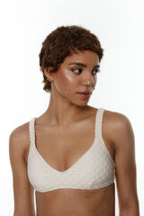 Black Limba Top biquíni balconette decote scoop com franzidos Fanny Cream bege