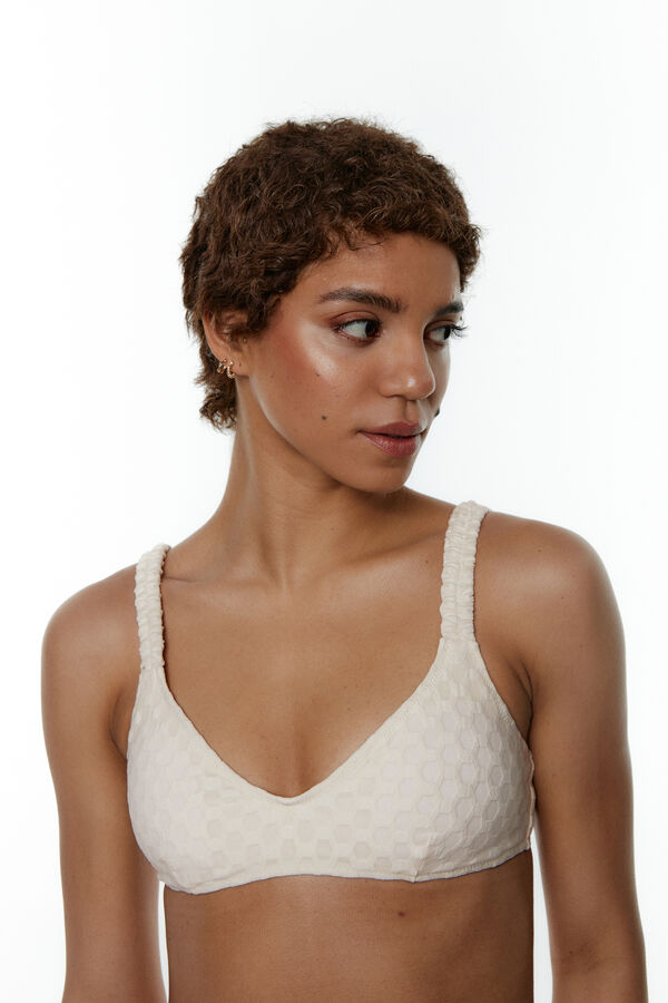 Black Limba Top biquíni balconette decote scoop com franzidos Fanny Cream bege