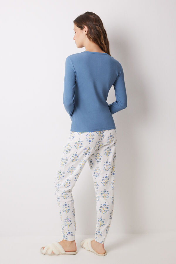 Women'secret Pijama largo algod&oacute;n azul flores azul