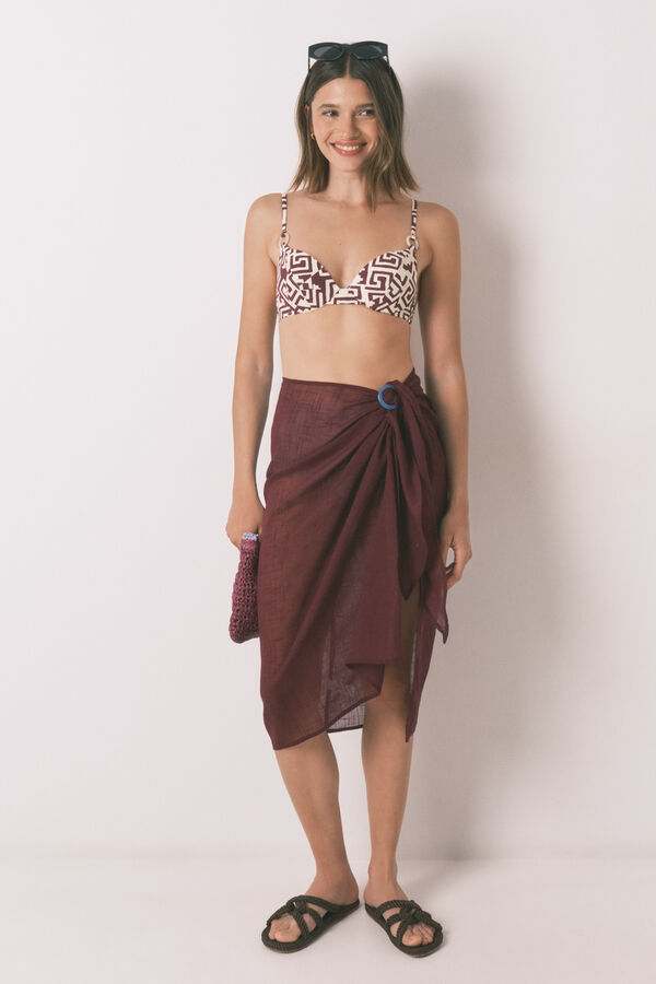 Women'secret Saia p&aacute;reo 100% algod&atilde;o marrom estampado